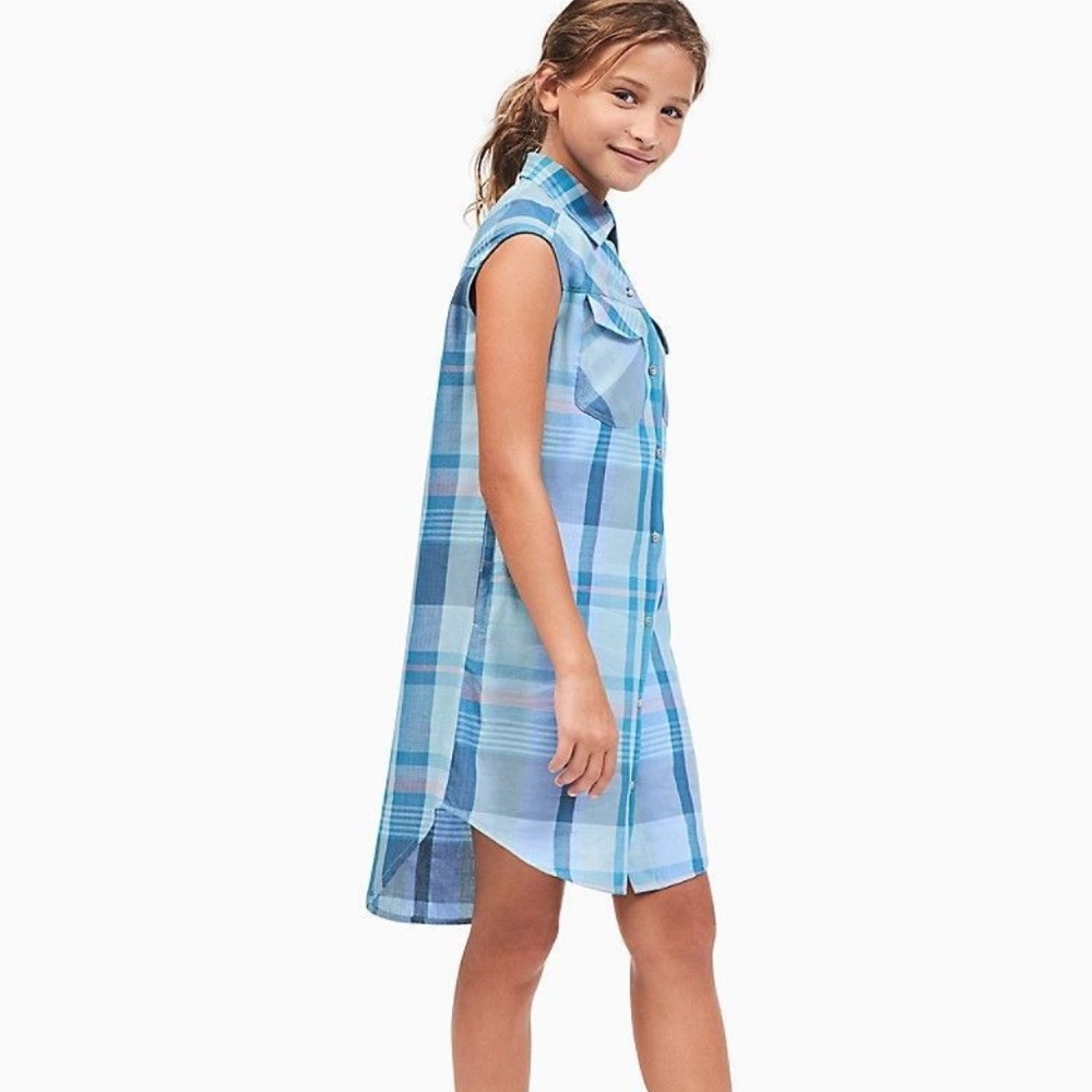 Calvin Klein Girls Shirt Dress Blue Plaid Sleeveless Casual size 4 5 6 7 NWT